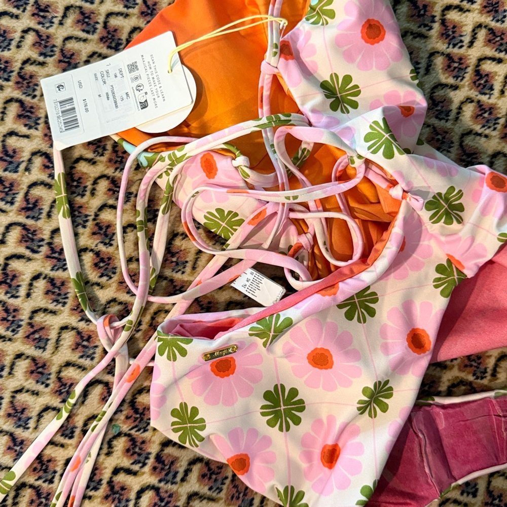 Maaji Pink Floral One-Piece Swimsuit with Green Accents NWTA - Picture 12 of 12